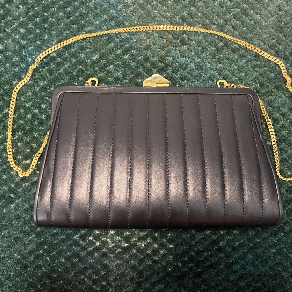 Brand new Stefano Serapian Clutch purse from Italy - black leather and gold